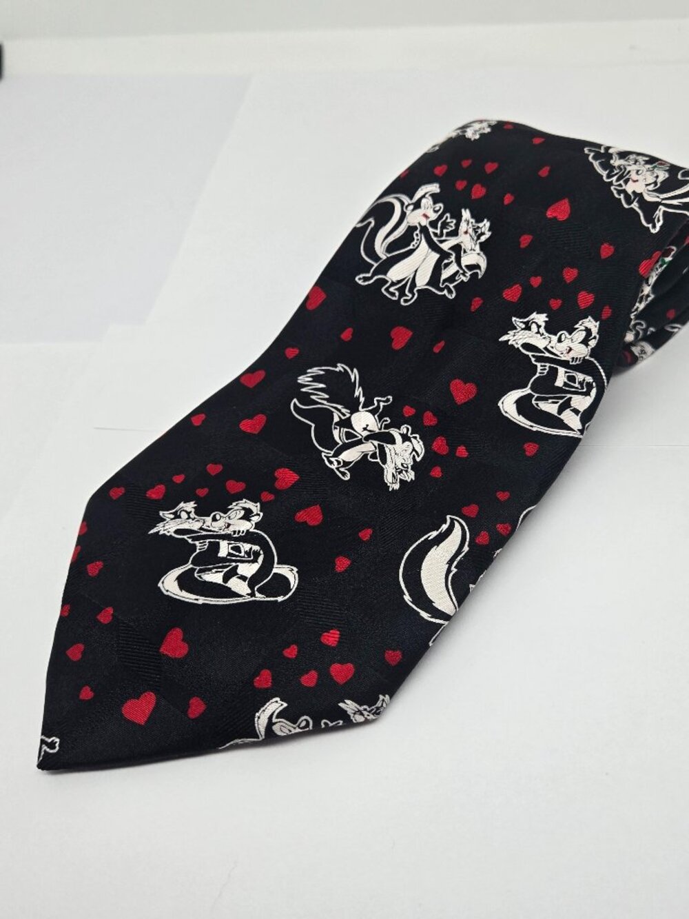 Vintage 1996 Pepe Le Pew 100% Silk Wide Tie, Black, Red, White